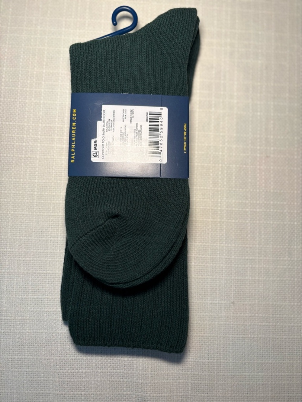 Polo Ralph Lauren Green Classic Crew Socks Men’s NWT Pony Logo Soft Cotton - Picture 3 of 4